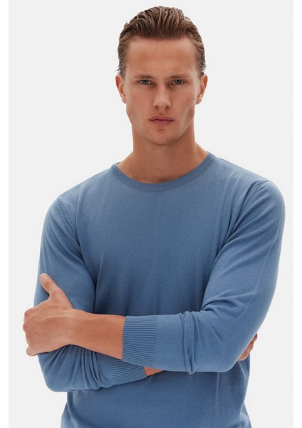 Ds Damat Regular Fit Mavi Düz Kazak modelleri