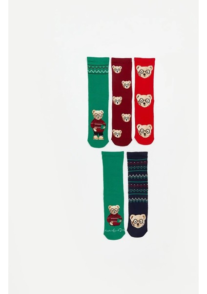 Ayı Teddy Desenli Erkek Çocuk Soket Çorap 5'li (W5)