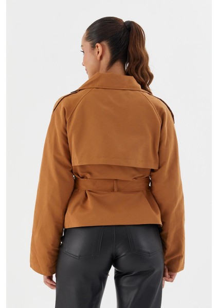 Beli Kuşaklı Crop Trençkot Kahve indirimleri