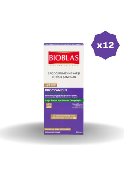 Yağlanma Dökülme Karşıtı Şampuan 360 ml - (12 Adet)