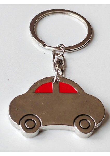 Metalik Renkli Çift Taraflı Kırmızı Camlı Vosvos Metal Anahtarlık