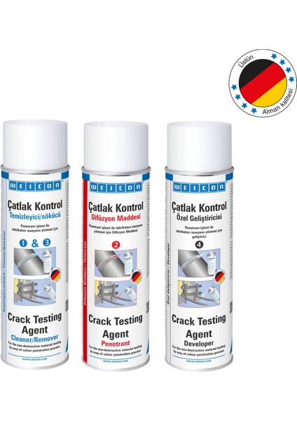 Çatlak Kontrol Seti, 3 Parçalı Sprey Takımı, Difüzyon Maddesi, Özel Geliştirici ve Temizleyici, 3x 500 ml