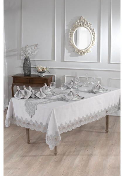 Midye Masa Örtüsü Takımı 26 Parça Gri