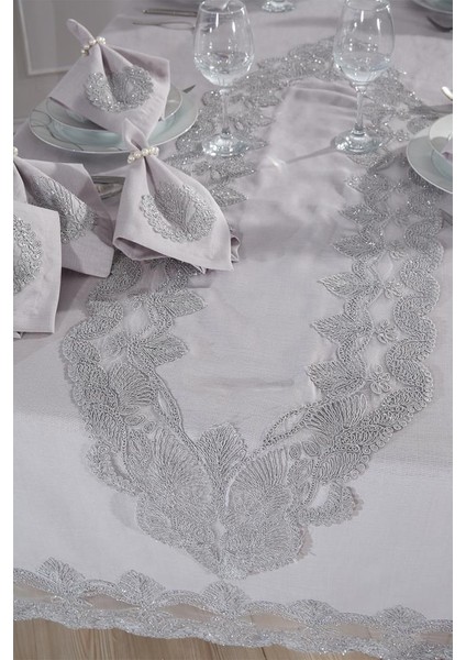 Midye Masa Örtüsü Takımı 26 Parça Gri fiyatları