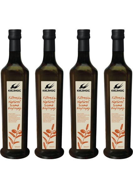 Filtresiz Naturel Sızma Zeytinyağı cam Şişe 500 ml x 4 Adet