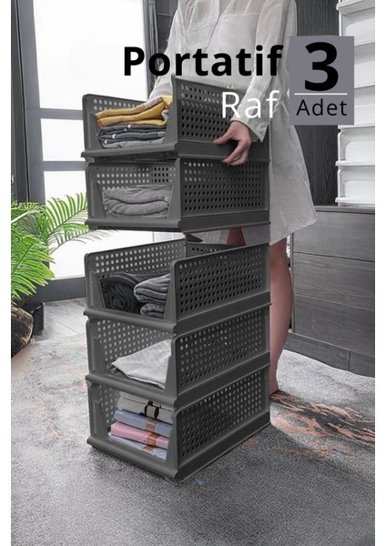 Mithra Life 3 Lü Kayar Raf Organizer – Gri Dolap Içi Kıyafet, Aksesuar Düzenleyici MIT1263