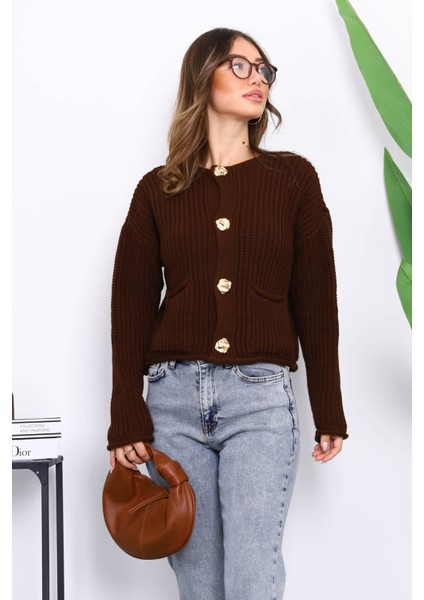 Kahverengi Selanik Örgülü Kısa Triko Hırka modelleri