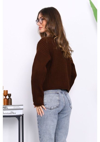 Kahverengi Selanik Örgülü Kısa Triko Hırka fırsatları