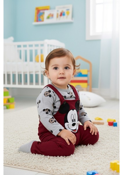 Mickey Mouse Baskılı Içi Badili Salopet Bebek Tulumu