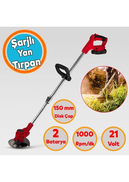 Yan Tırpan Elektrikli Şarjlı Çim Ot Biçme Kesme Rodex RDX9022 Li-On Çift Batarya Akülü 150 mm Disk