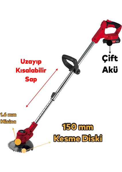 Yan Tırpan Elektrikli Şarjlı Çim Ot Biçme Kesme Rodex RDX9022 Li-On Çift Batarya Akülü 150 mm Disk modelleri