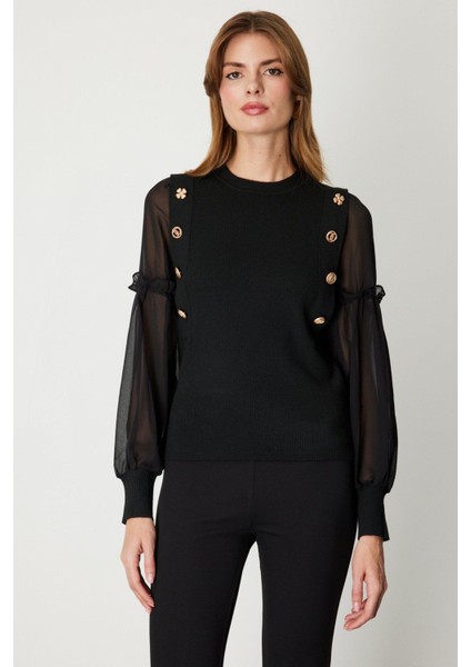 60416 Onteks Kazak Kolları Tül Farklı Düğmeli Sıfır Yaka