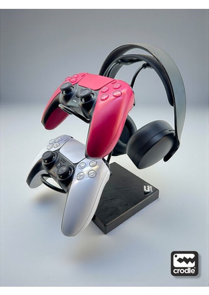Siyah Ahşap ve Siyah Metal Gaming Ps4 Ps5 Xbox Joystick Controller Tutucu ve Kulaklık Dikey Standı