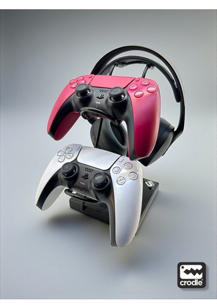 Siyah Ahşap ve Siyah Metal Gaming Ps4 Ps5 Xbox Joystick Controller Tutucu ve Kulaklık Dikey Standı