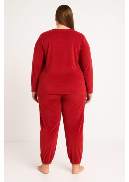 Kadın 13214-2656 Büyük Beden Kadife Pijama Takımı Kırmızı fiyatları