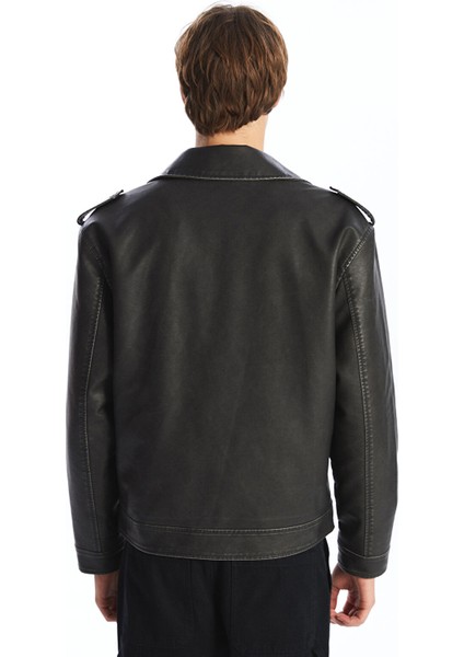 Yeni Sezon Slim Fit Biker Yaka Erkek Deri Görünümlü Ceket indirimleri