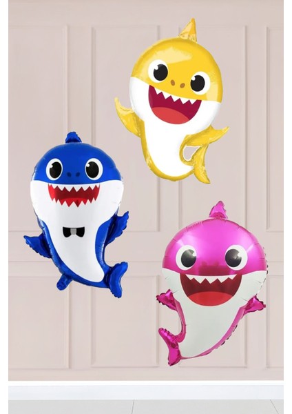 3lü Baby Shark Folyo Balon Paketi Sarı Mavi Pembe Baby Shark Balonlar