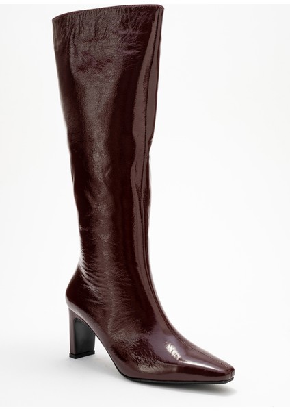 Lume Bordo Rugan Hakiki Deri Kadın Blok Topuklu Çizme modelleri