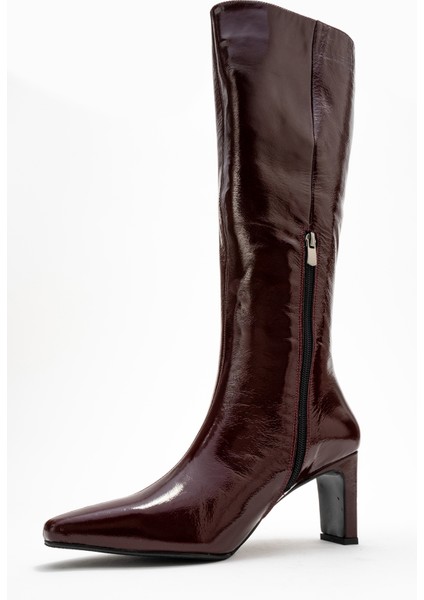 Lume Bordo Rugan Hakiki Deri Kadın Blok Topuklu Çizme fırsatları