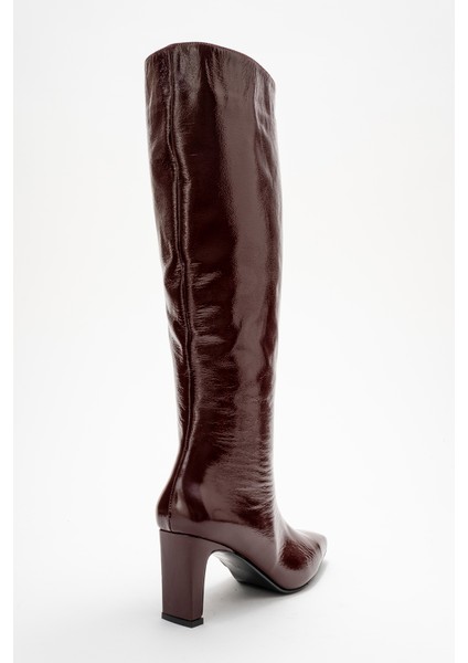 Lume Bordo Rugan Hakiki Deri Kadın Blok Topuklu Çizme indirimleri