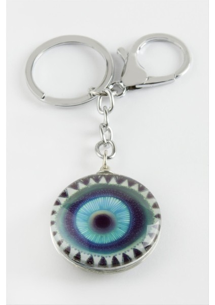 Ds-Derin Nazar Cam Anahtarlık-Gümüş Rengi