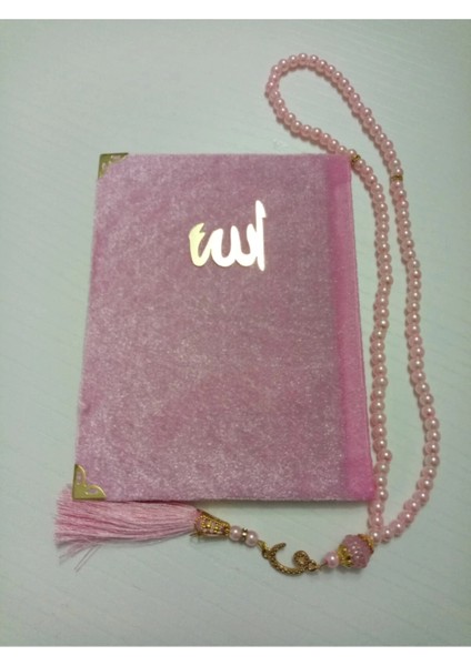 Kadife Yasin Set Inci Tesbih - Pembe ( Çanta Boy )