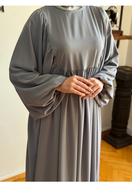 Gri Balon Kollu Oversize Elbise 5096 modelleri