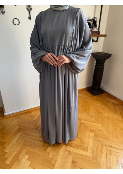 Gri Balon Kollu Oversize Elbise 5096 fırsatları