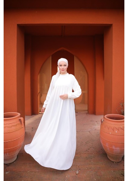 Ekru Fırfırlı Robalı Elbise 5062