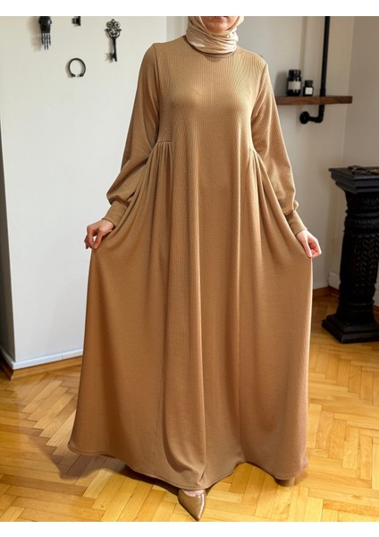 Camel Yandan Büzgülü Fitilli Örme Elbise 9922 modelleri