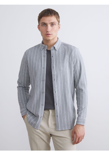 Yeni Sezon Slim Fit Uzun Kollu Çizgili Erkek Gömlek