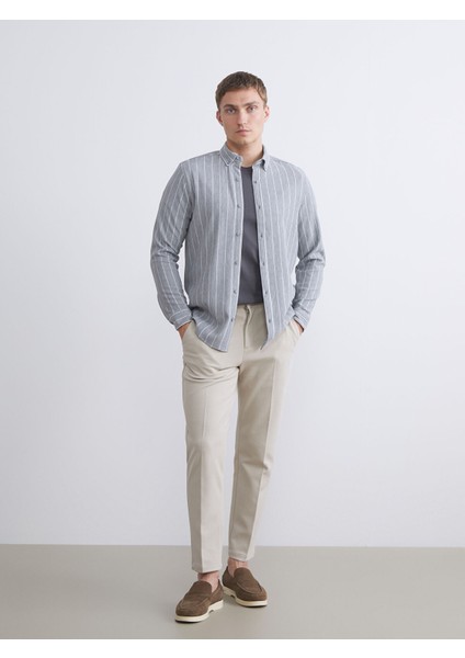 Yeni Sezon Slim Fit Uzun Kollu Çizgili Erkek Gömlek fırsatları