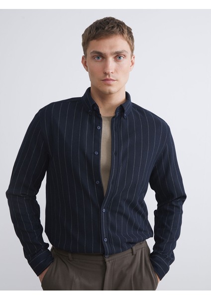 Yeni Sezon Slim Fit Uzun Kollu Çizgili Erkek Gömlek
