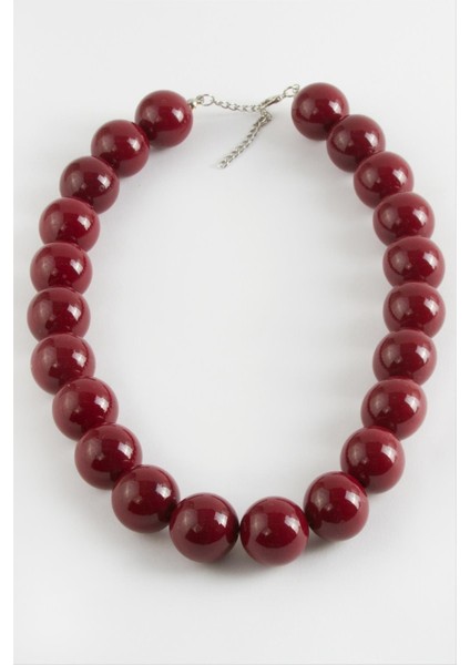 Ds-Derin Trend Boncuk Kolye-Bordo