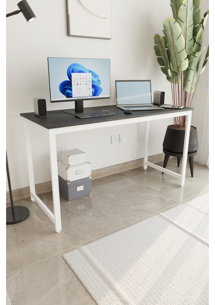 Siyah/beyaz 140X60 Çalışma Masası, Bilgisayar Masası, Ofis Masası, Metal Ayaklı