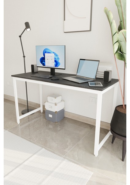 Siyah/beyaz 140X60 Çalışma Masası, Bilgisayar Masası, Ofis Masası, Metal Ayaklı fırsatları