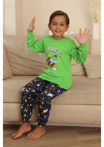 Space Baskılı Erkek Çocuk Pijama takımı - Yeşil modelleri