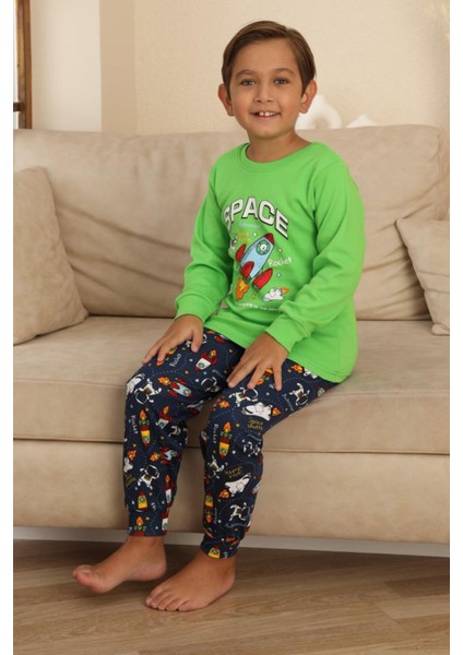 Space Baskılı Erkek Çocuk Pijama takımı - Yeşil indirimleri