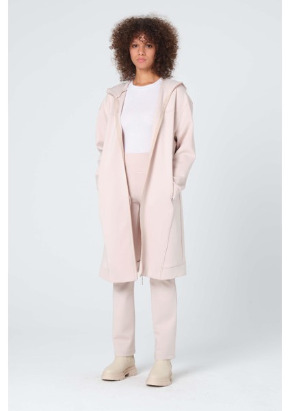 Fermuarlı Scuba Uzun Ceket