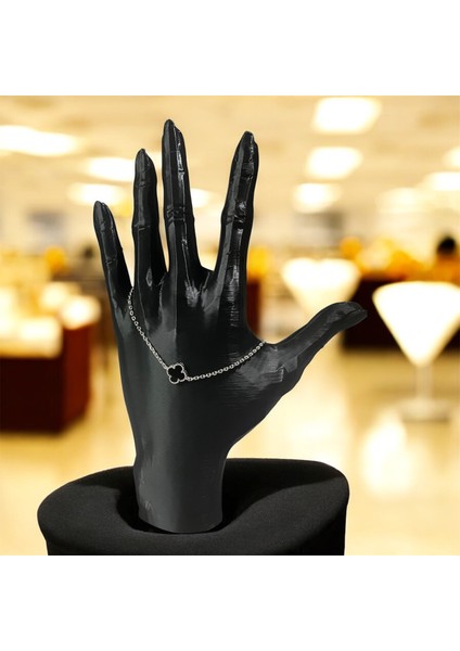 925 Ayar Gümüş Siyah Taşlı Tekli Şanslı Yonca Van Cleef Minimalist Bileklik fiyatları