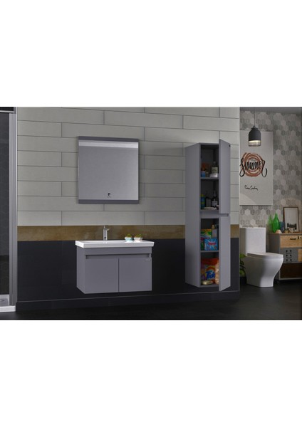 Pierre Cardin Summer 70CM Mat Antrasit Banyo Dolabı (Ayna+Lavabo+Alt Dolap) fiyatları
