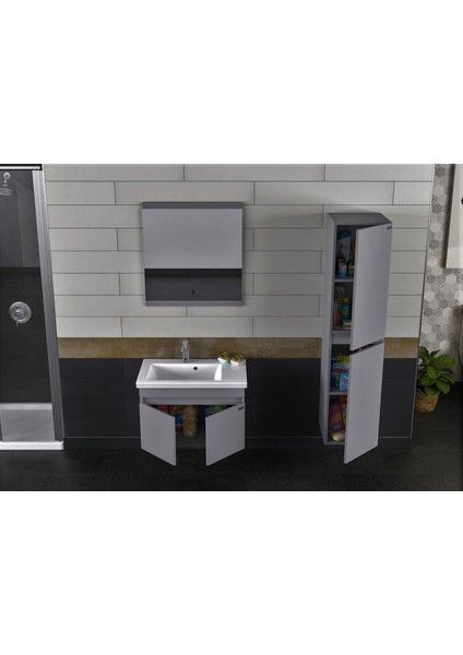 Pierre Cardin Summer 70CM Mat Antrasit Banyo Dolabı (Ayna+Lavabo+Alt Dolap) modelleri