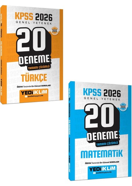 Yediiklim 2026 Kpss Genel Yetenek Türkçe Matematik Tamamı Çözümlü 20 Deneme Seti 2 Kitap