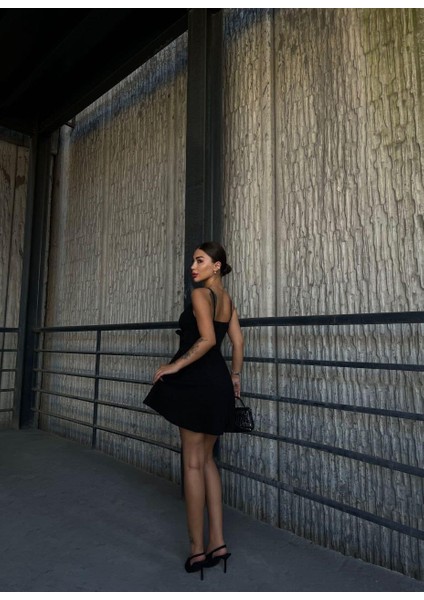 Ince Askılı Kruvaze Yaka Simli Elbise 582115 Siyah fiyatları