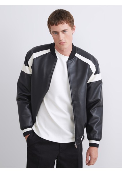 Yeni Sezon Standart Kalıp Kolej Yaka Erkek Deri Görünümlü Ceket fiyatları