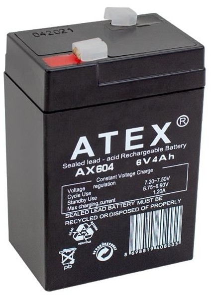 Atex 6 Volt 4 Ah Işıldak Aküsü (70*48*101 Mm)