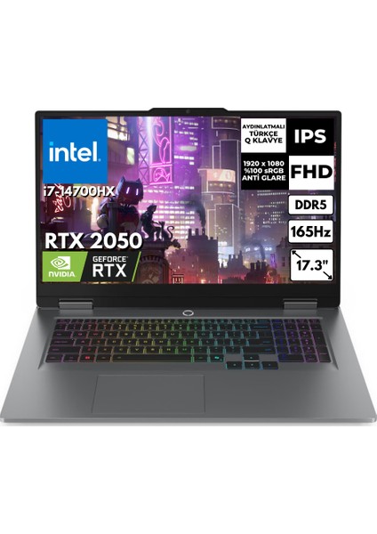 Loq 17IRX10 I7-14700HX 12 GB 256 GB SSD 8gb RTX5070 17.3" 165Hz Fhd Windows 11 Pro Gaming Laptop 83JH006HTRAT81