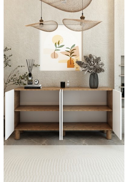Bohem 4 Kapaklı Konsol – Mdf Kapaklı Modern Salon Dolabı | Çok Amaçlı Depolama Ünitesi fiyatları