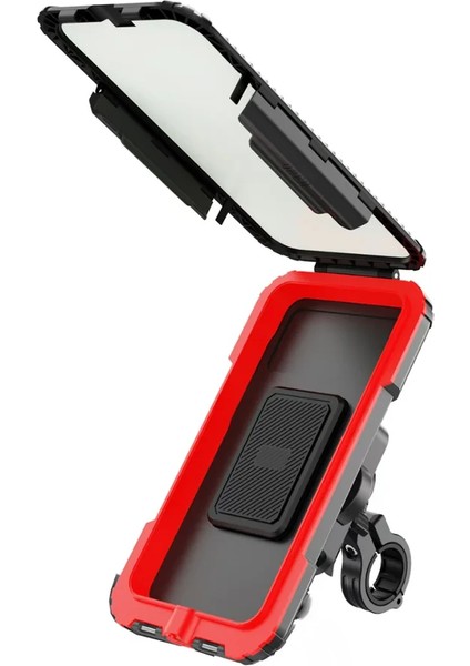 Yeni Profesyonel Su Geçirmez Kılıflı Ayna ve Gidon Bağlantılı Motosiklet Bisiklet Atv Telefon Tutucu