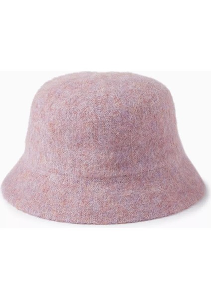 Lüks Alpaka Yün Kova Şapka - Pembe Kışlık Boho Bucket Hat